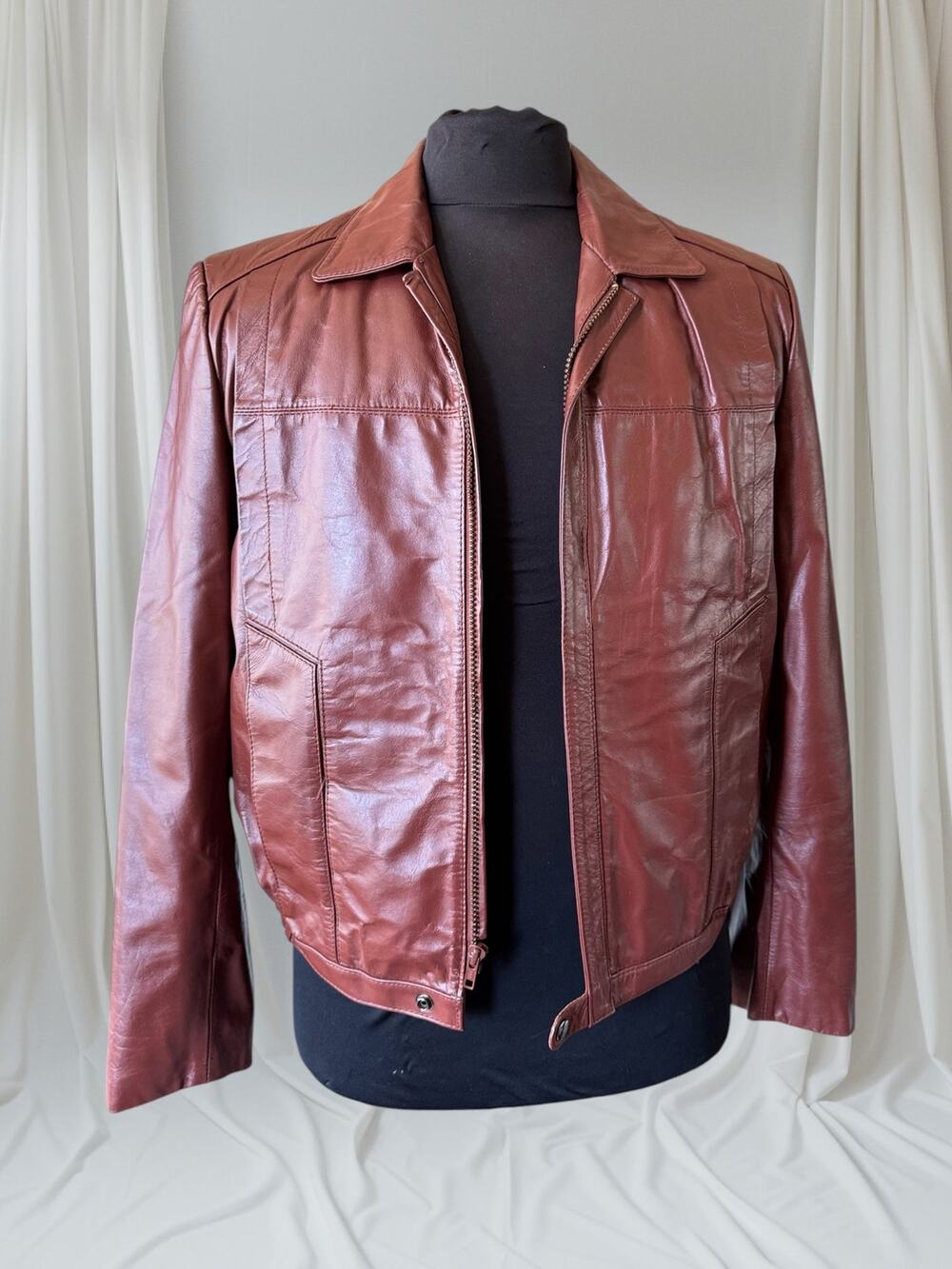 Men's 1970's Brown Vintage Leather Jacket, Large, M 40